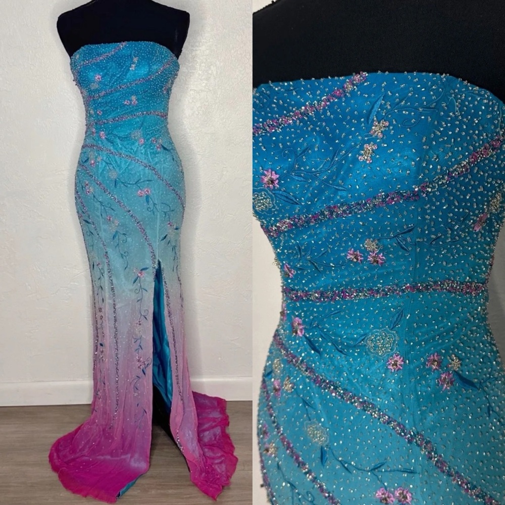 Vintage Y2K 100% Silk Beaded Dress Vintage Beaded Dress Silk Dairy Ombré Rainbow - Picture 8 of 17